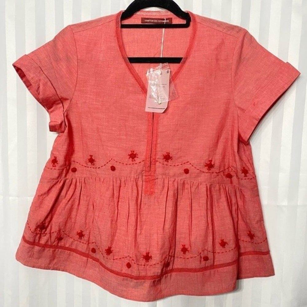 Comptoir Des Cotonniers Pure Linen Embroidered Lace Empire Blouse‎ Flowy Floral